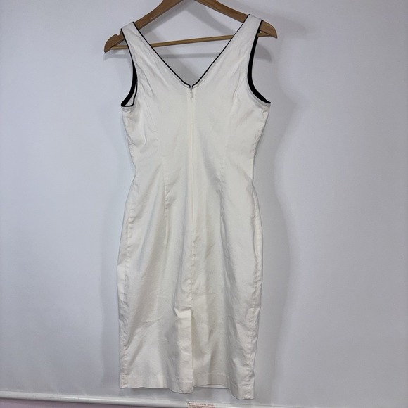 Express Women's Size 10 White Black Trim Sheath Dress Sleeveless Stretch V Neck - Picture 6 of 11